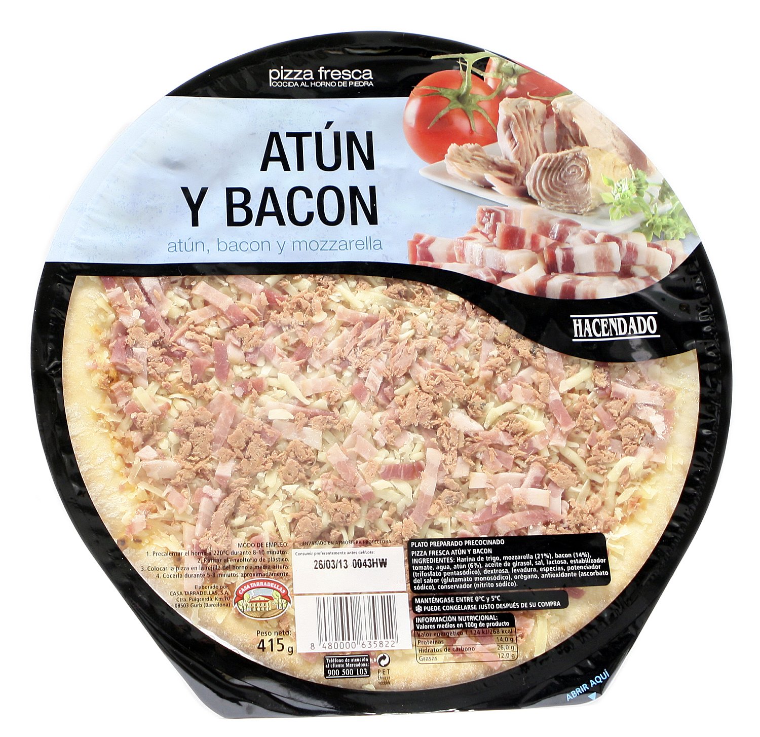 Pizza fresca atun bacon