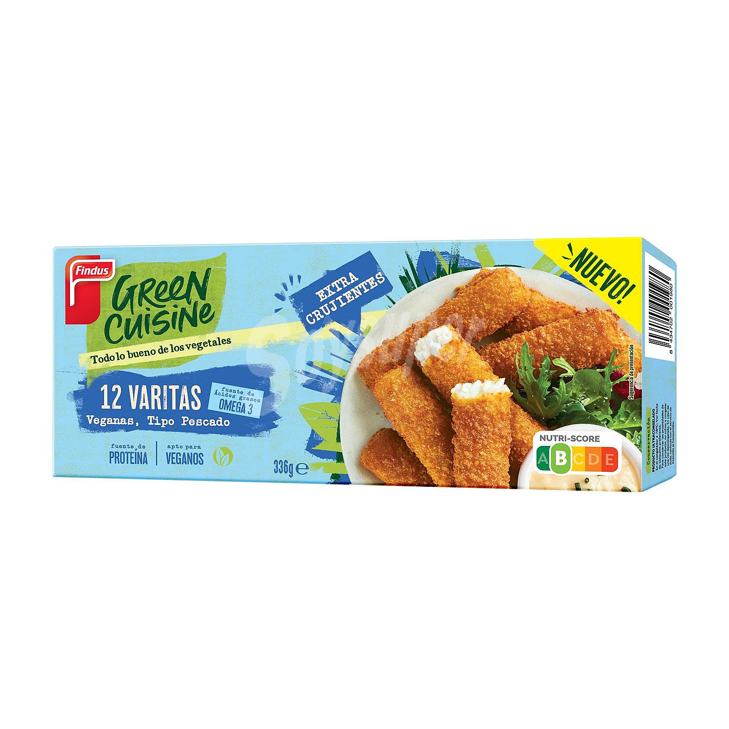 Varitas veganas (tipo pescado) extra crujientes, a base de copos de arroz green cuisine