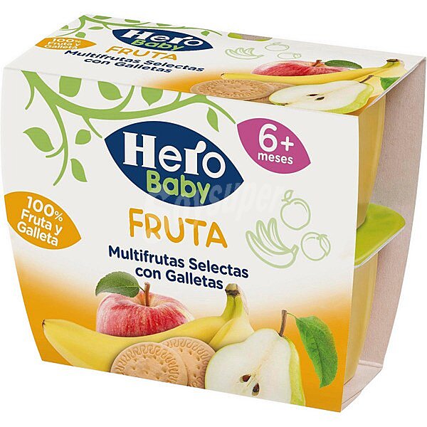 Fruta tarritos multifrutas selectas con galletas desde 6 meses