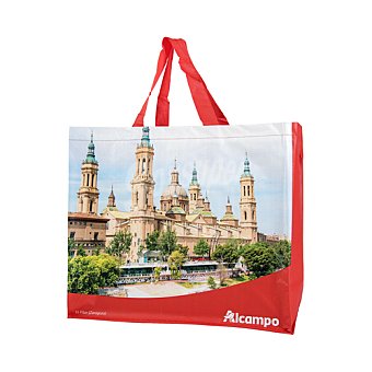 Bolsa grande de rafia reutilizable diseño Zaragoza, alcampo