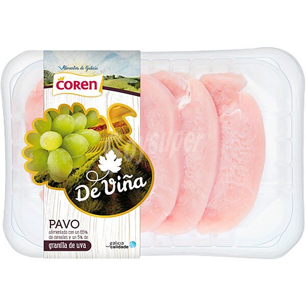 Filetes de pechuga de pavo alimentado con cereales y granilla de uva peso aproximado