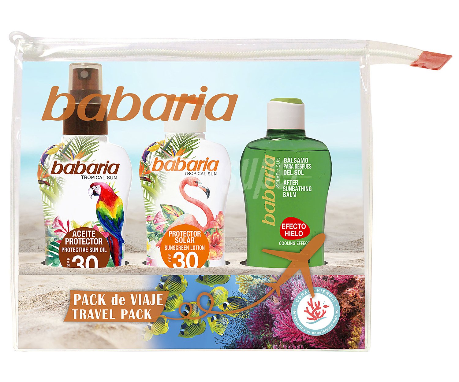 Pack de viaje con productos para la protección solar babaria.