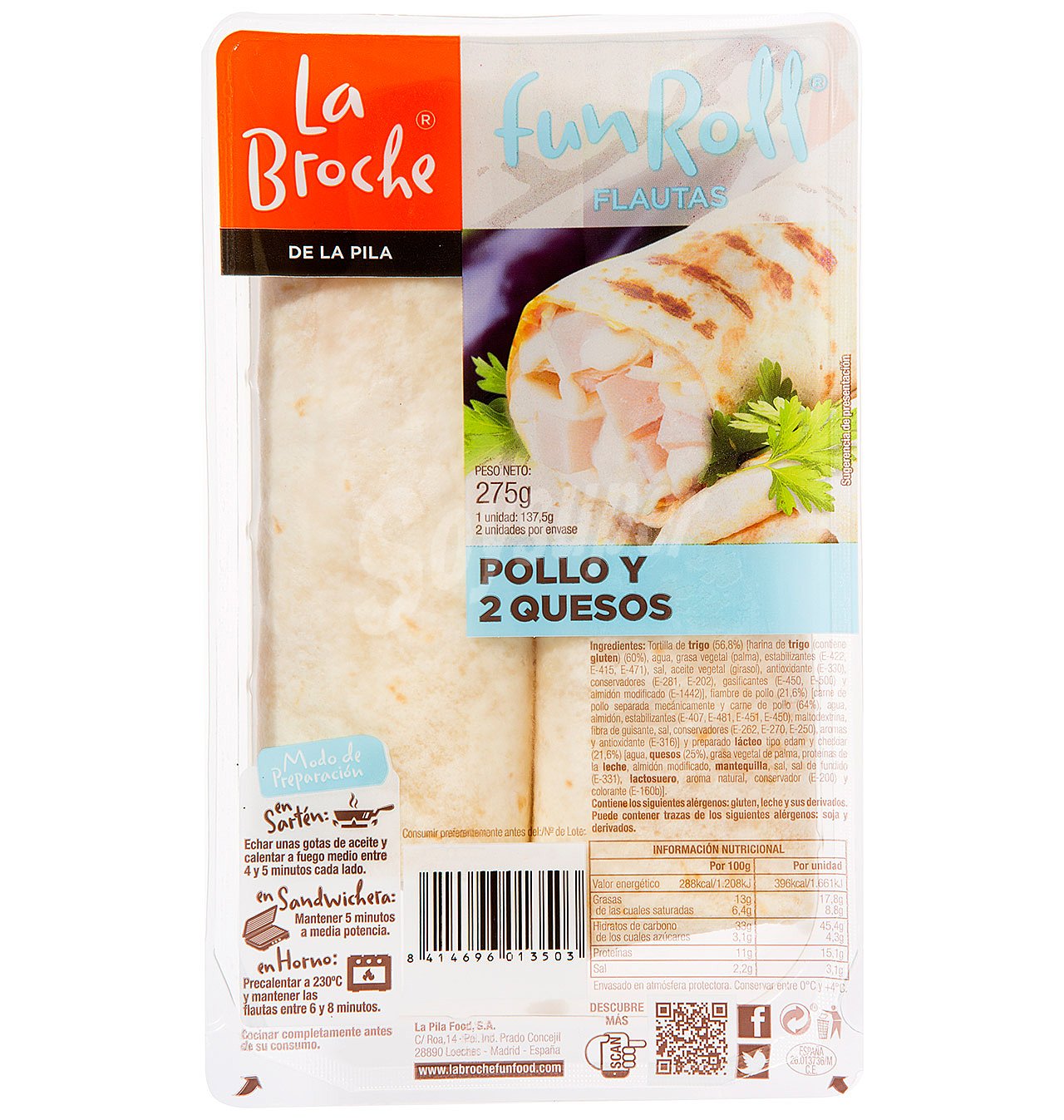 Flautas de pollo y 2 quesos LA broche