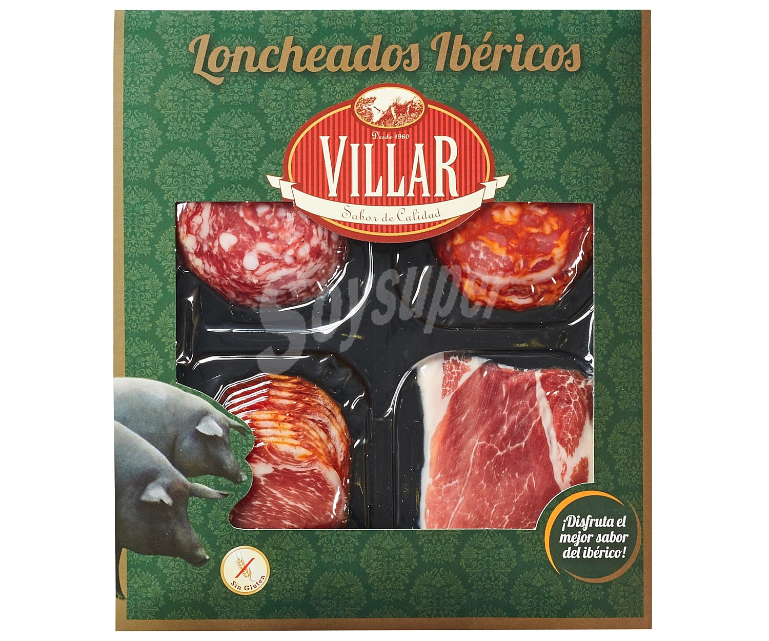 Tabla de ibéricos de cebo, jamón, lomo, chorizo y salchichón loncheados ibéricos