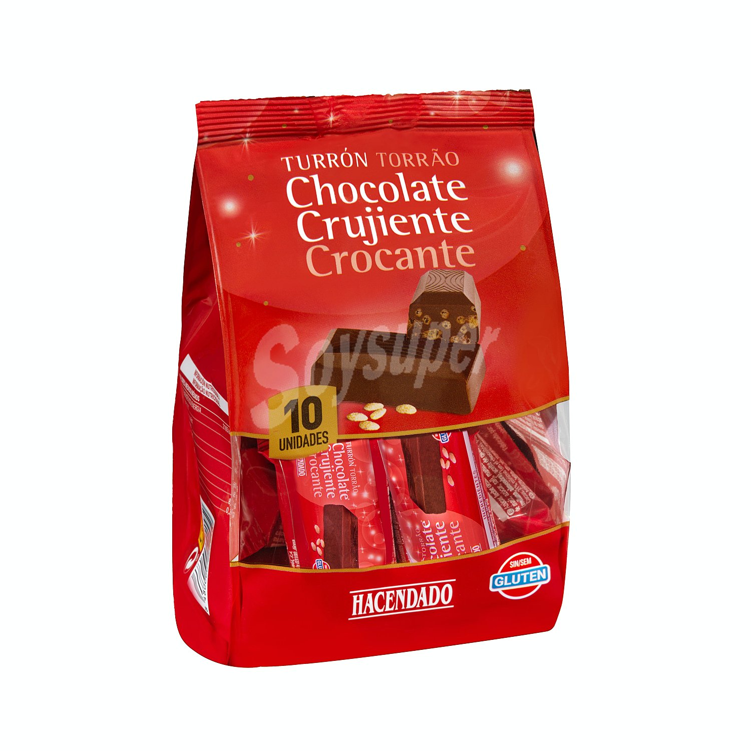 Turrón de chocolate crujiente en porciones