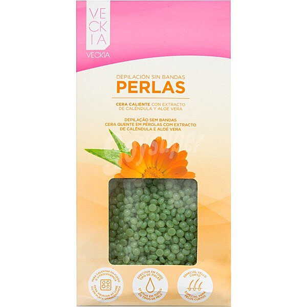 Cera depilatoria caliente en perlas con extracto de caléndula y aloe vera caja 300 g especial vello corto para todo tipo de piel