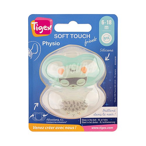 Chupetes de silicona para bebes entre 6 y 18 meses, tigex Soft Touch T1