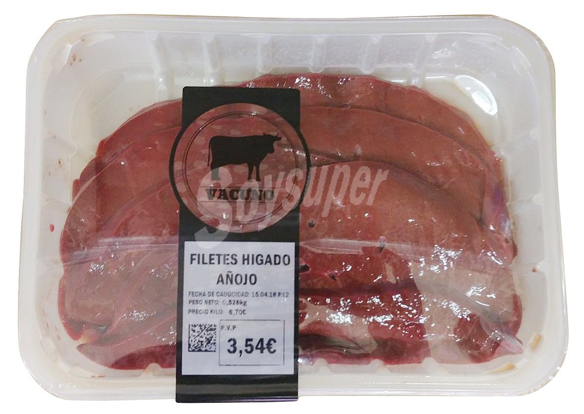 Vacuno higado filetes fresco, varios, bandeja 350 g aprox(peso aproximado de la )