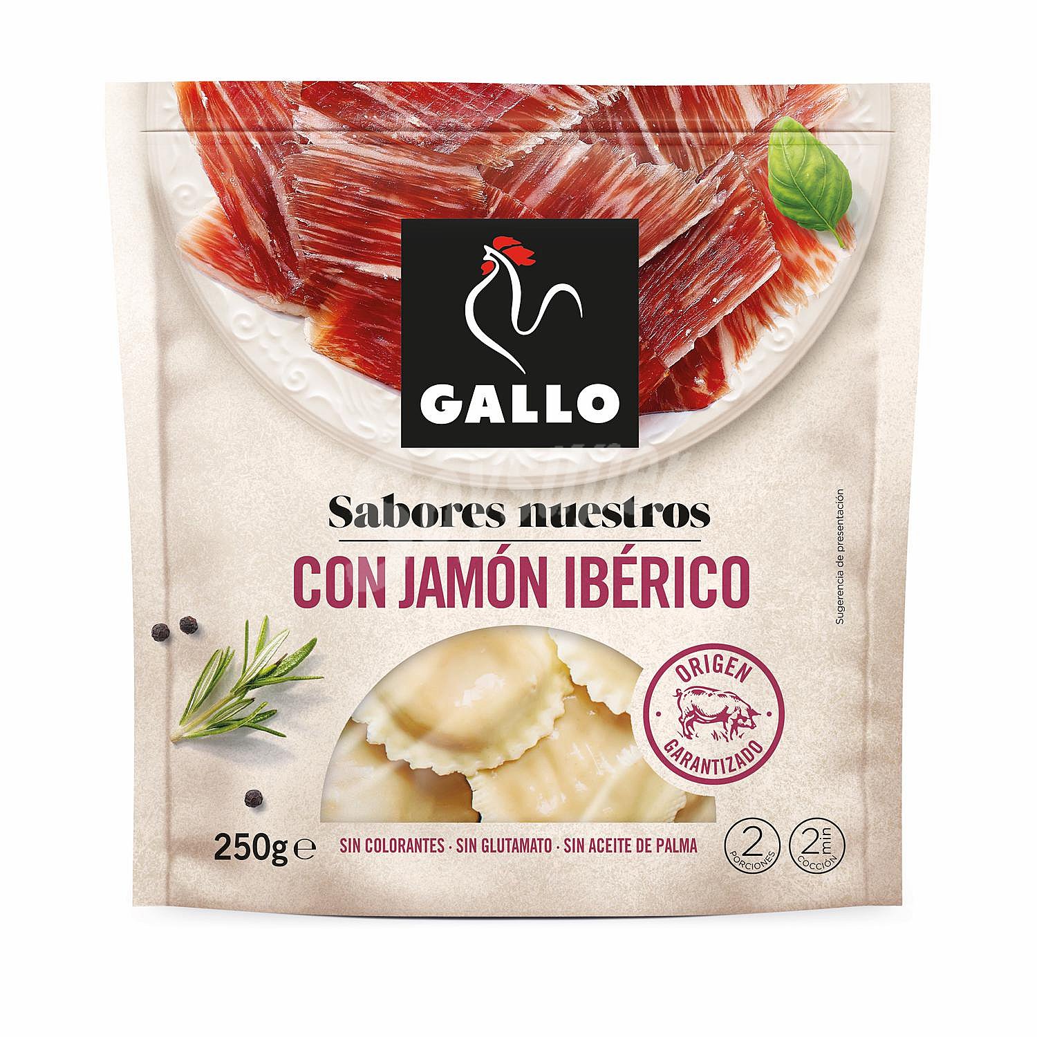 Pasta fresca soles con jamón ibérico Sabores Nuestros Gallo sin aceite de palma