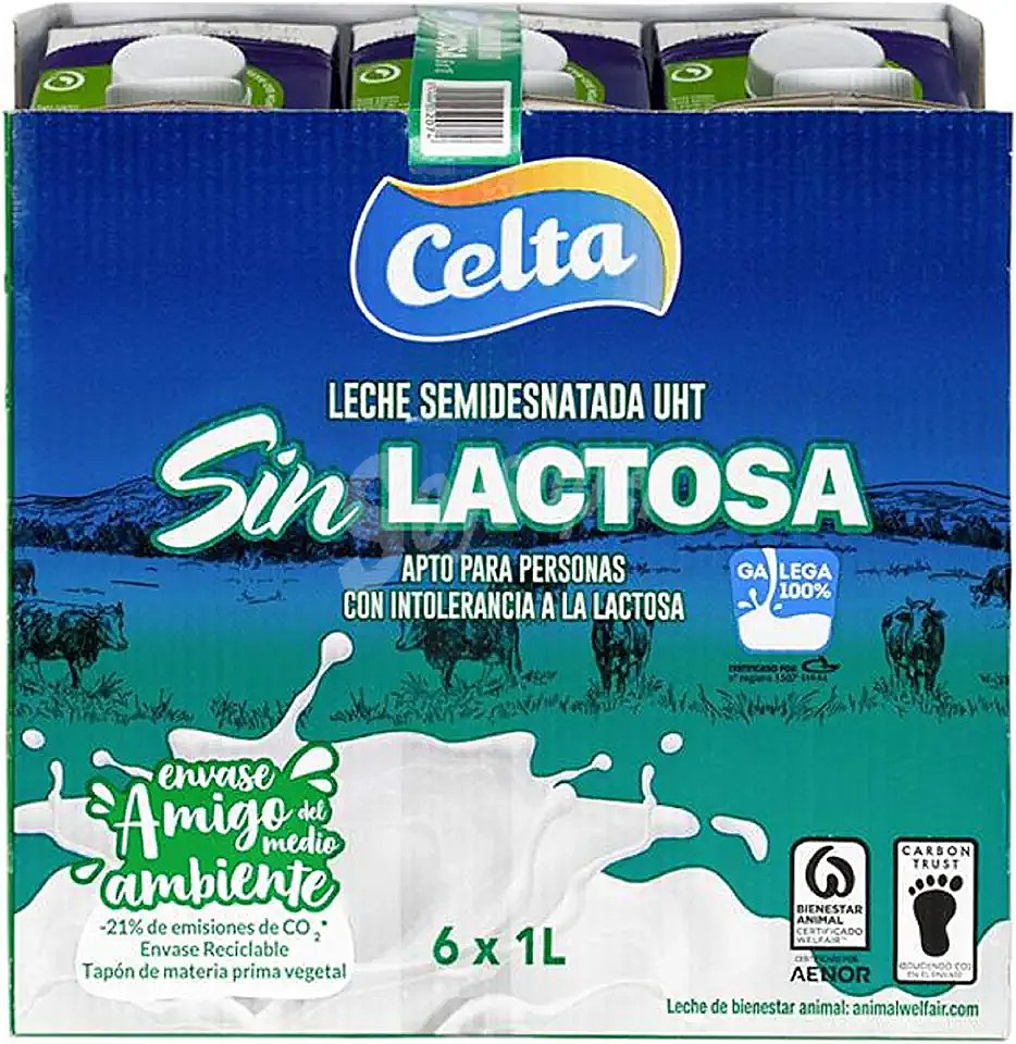 Celta Leche semidesnatada de vaca, sin lactosa y de origen 100% gallega celta Pastoreo