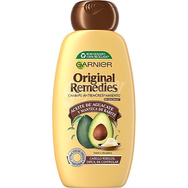 Champú anti-encrespamiento aceite de Aguacate y manteca de Karité para cabello rebelde frasco 300 ml