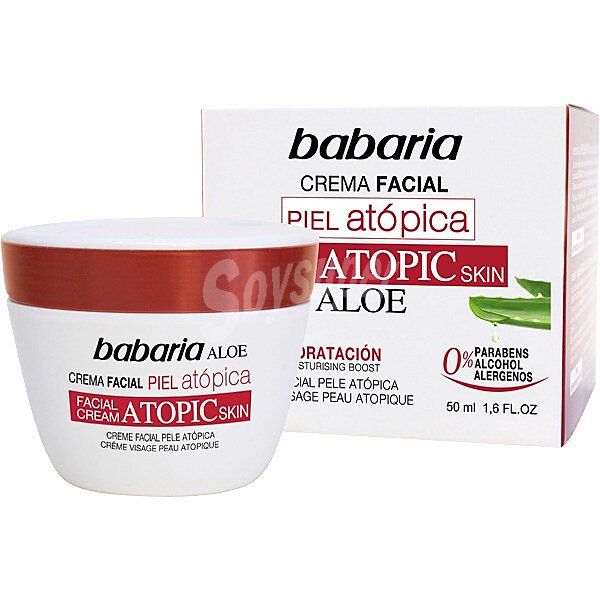 Crema facial hidratante con aloe vera, para pieles atópicas