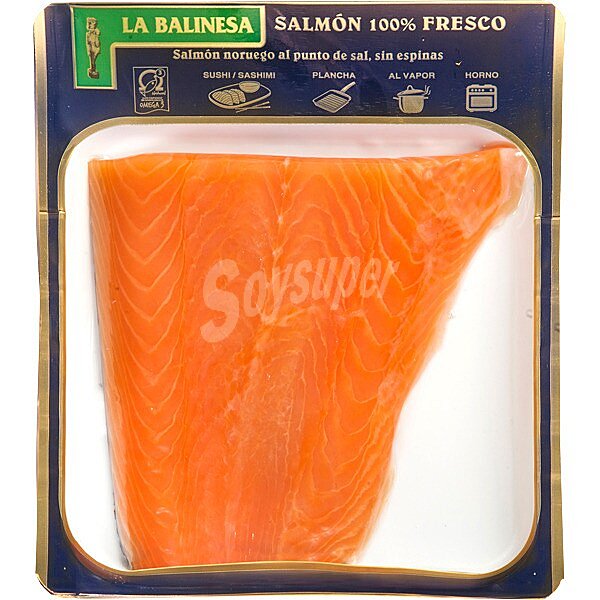 Filete de salmón noruego 100% fresco al punto de sal sin espinas bandeja 200 g