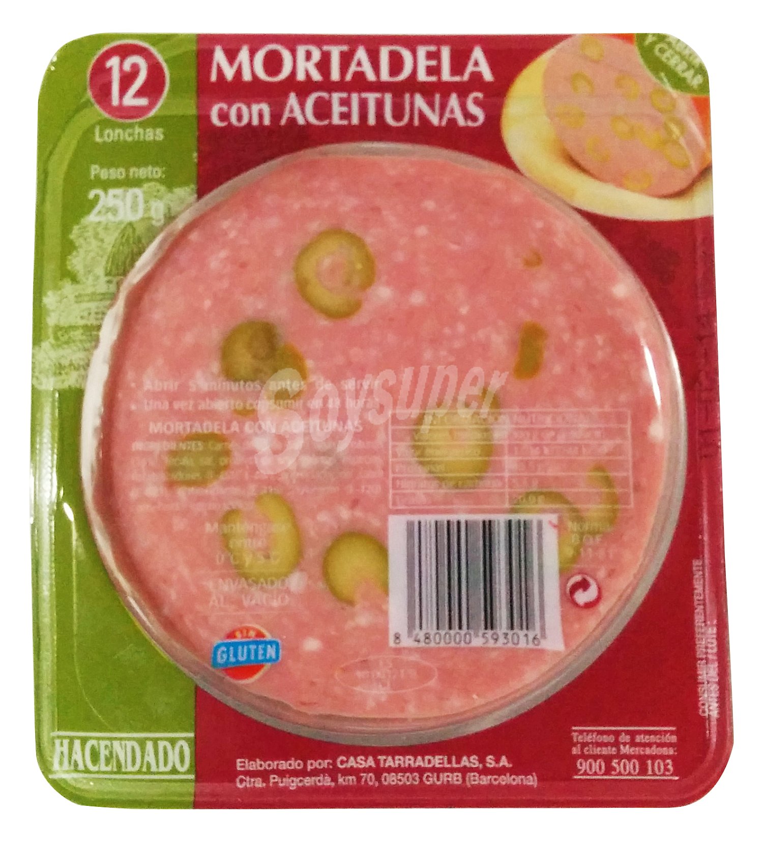 Mortadela con aceitunas lonchas