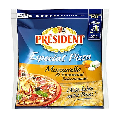 Queso rallado mozzarella y Emmental président