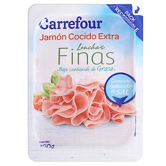 Jamón cocido extra lonchas finas bajo contenido en grasas Carrefour