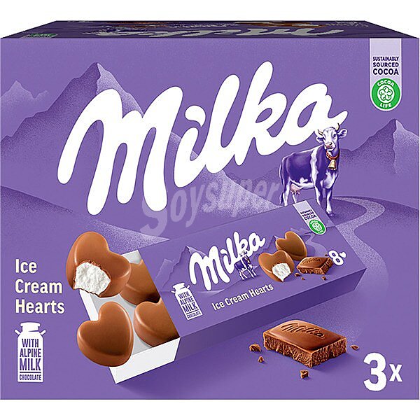 Mini bombón helado corazones de vainilla recubiertos de chocolate con leche Small Hearts Milka