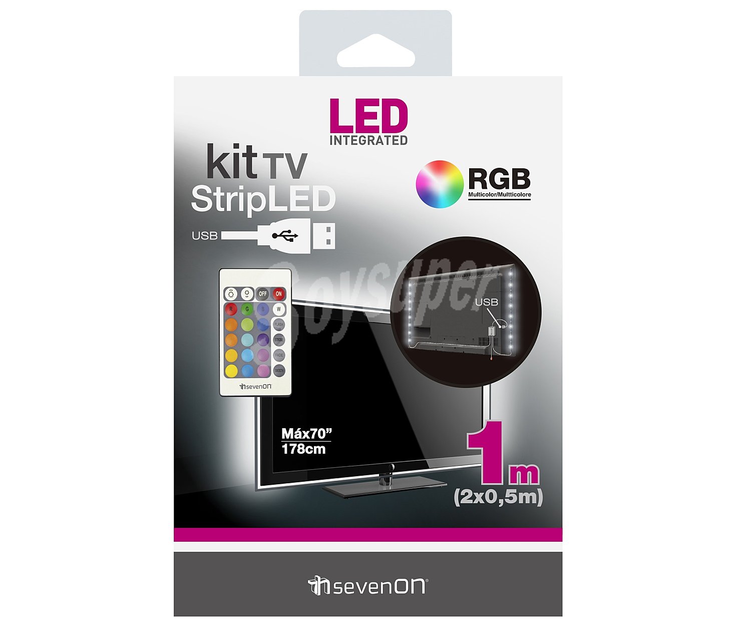 Kit de 2 tiras de 16 leds, con luz multicolor de alta luminosidad, autoadhesivas y flexibles dayron