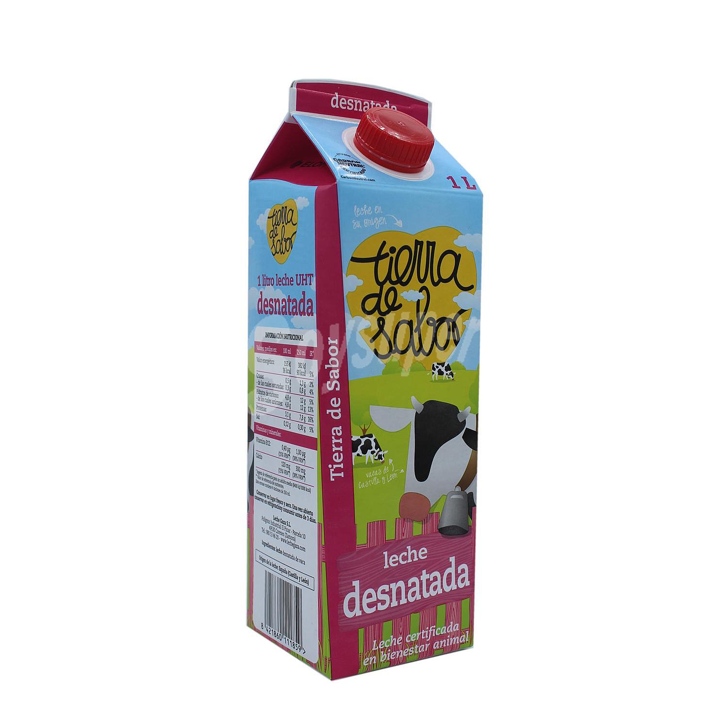 Leche desnatada de vaca tierra DE sabor