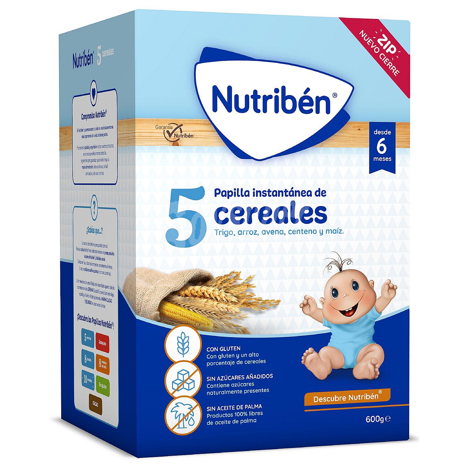 Papilla infantil desde 6 meses 5 cereales sin azúcares añadidos Nutribén sin aceite de palma