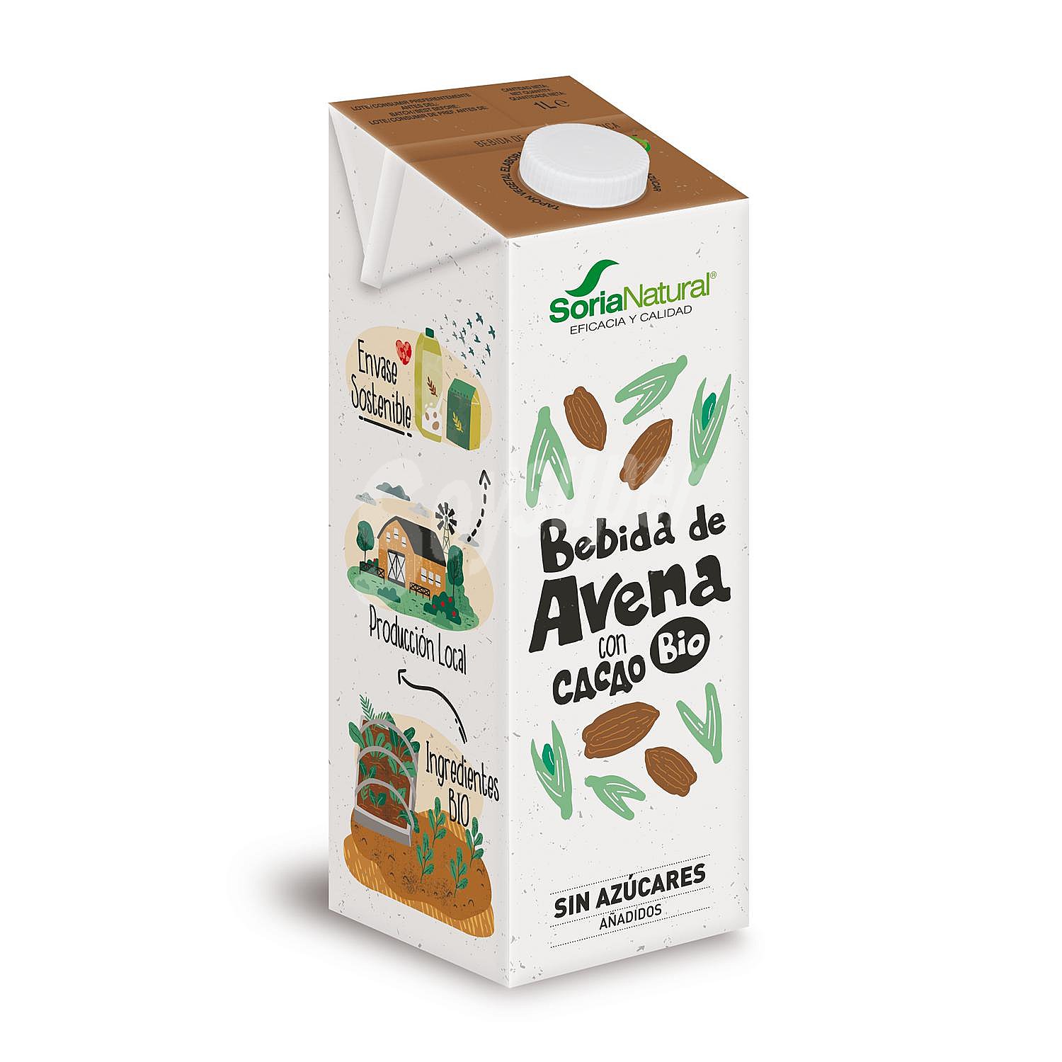 Bebida de avena con cacao sin azúcar añadido ecológica Soria Natural sin lactosa