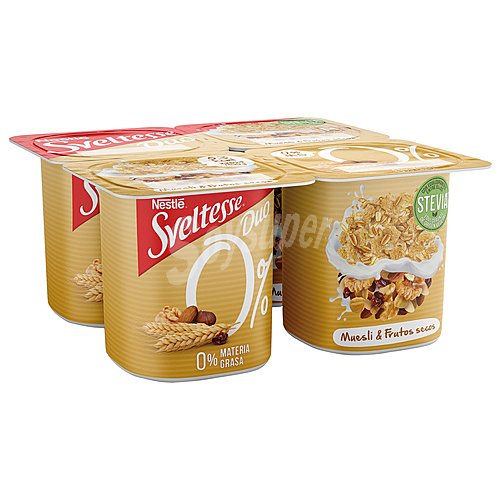 Sveltesse Yogur desnatado (0% materia grasa) con muesli, frutos secos y stevia nestle Sveltesse duo 0%