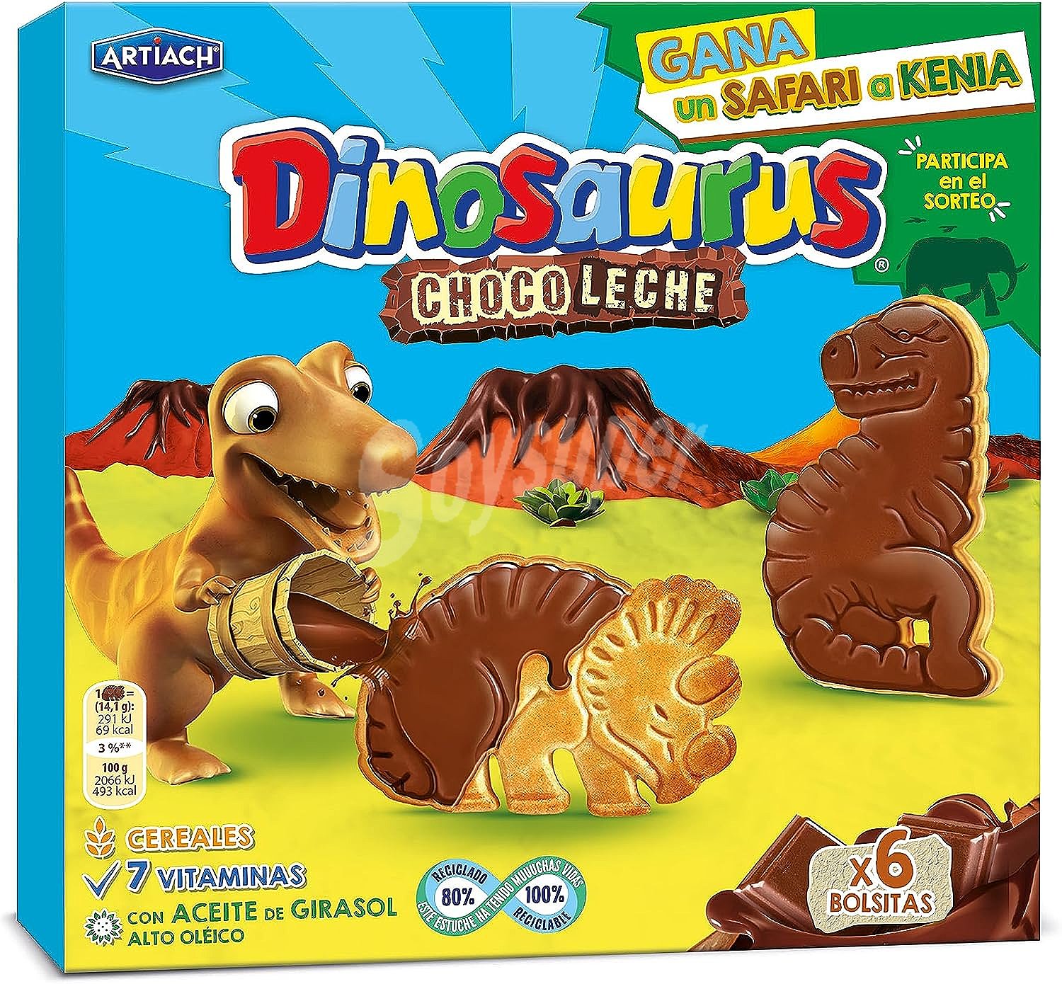 Galletas con chocolate y leche Dinosaurus