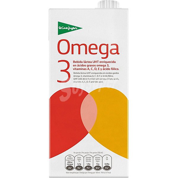 bebida láctea UHT enriquecida en ácidos grasos Omega 3, vitaminas A,C,D,E y ácido fólico