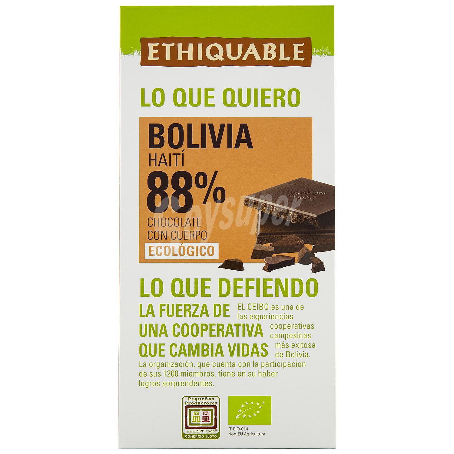 Chocolate negro 88% Costa de Marfil ecológico Ethiquable