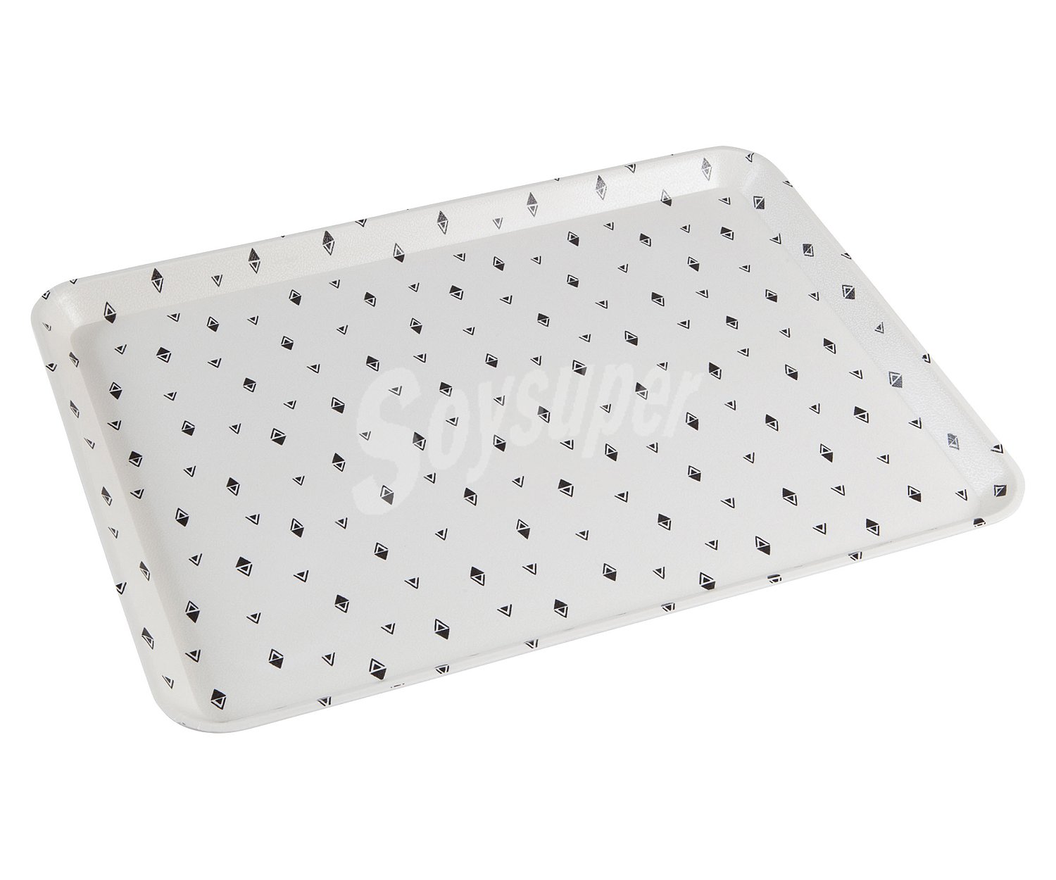 Bandeja rectangular para servir de polipropileno, 43 cm. color blanco con figuras triangulares de color negro, Diana actuel