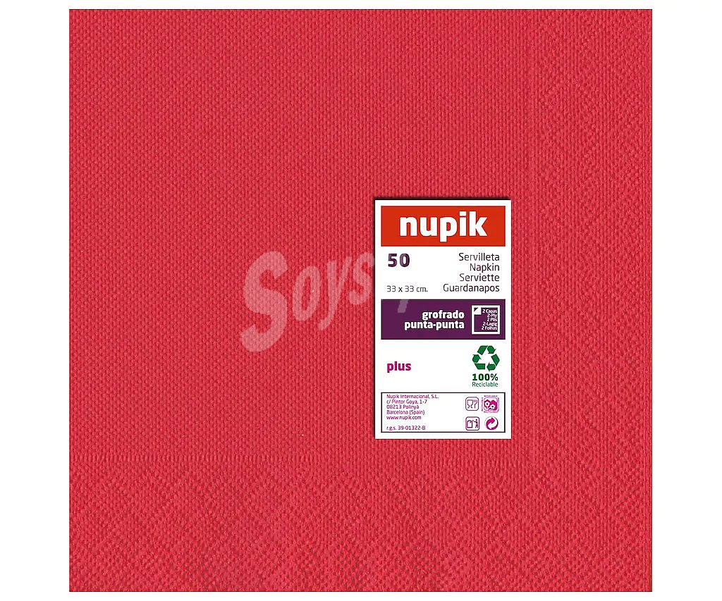 Servilletas desechables color rojo, 33x33cm., doble capa