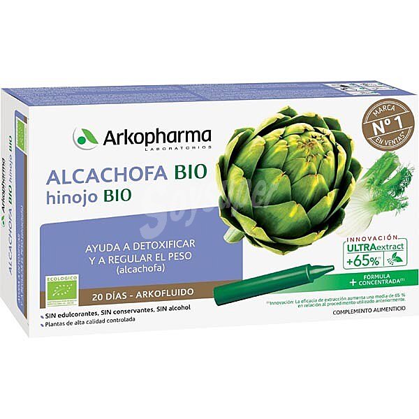 Arkofluido Alcachofa Bio hinojo Bio ayuda a detoxificar y a regular el peso caja 20 ampollas bebibles