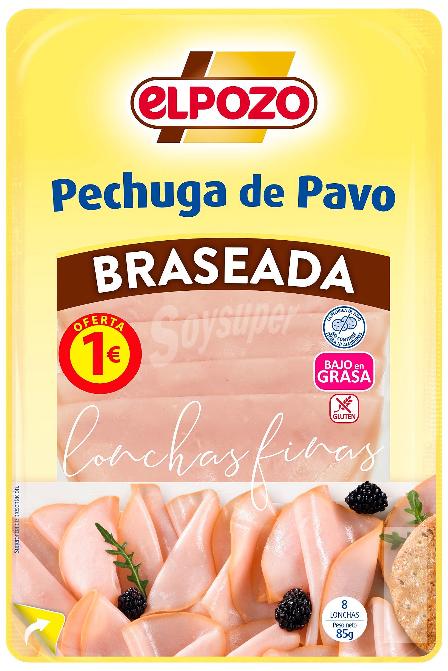 Pechuga de pavo braseada bajo en grasa en lonchas finas sin gluten