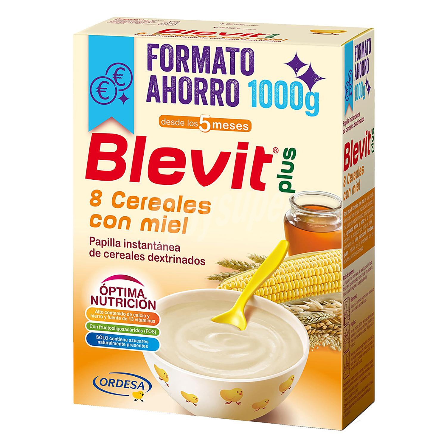 Papilla infantil desde 5 meses de 8 cereales con miel Blevit plus