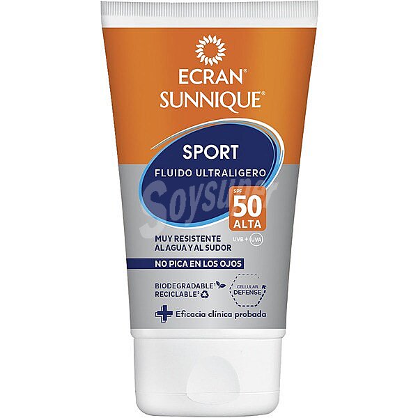 Sunnique Sport fluido facial ultraligero SPF-50 muy resistente al agua y al sudor protege y resiste