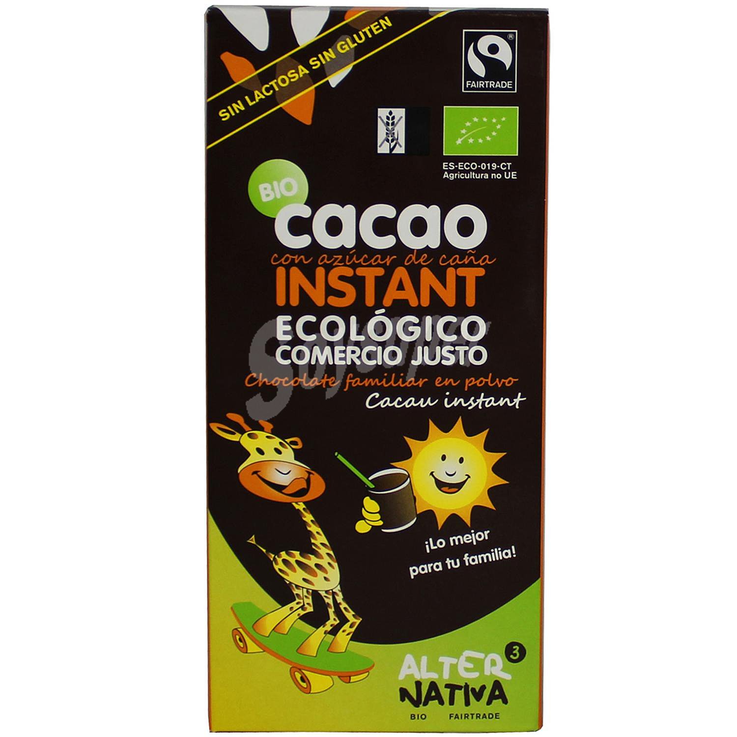 Cacao instantáneo con azúcar de caña ecológico Alternativa sin gluten y sin lactosa