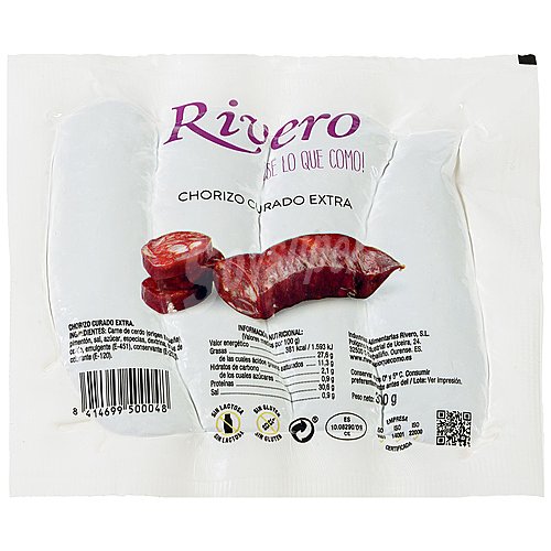 Rivero Chorizo curado de categoria extra, elaborado sin gluten y sin lactosa rivero