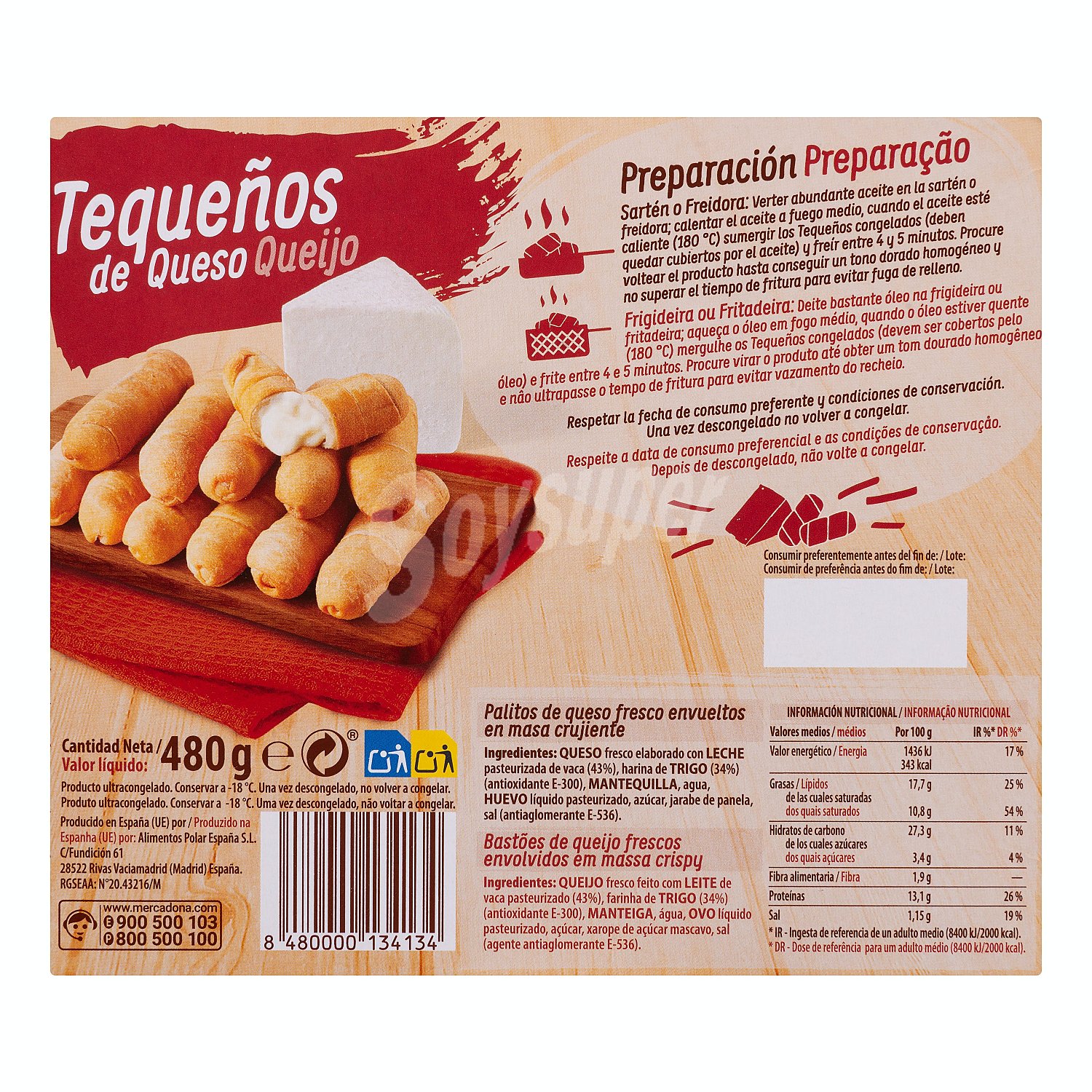 Tequeños de queso blanco congelado