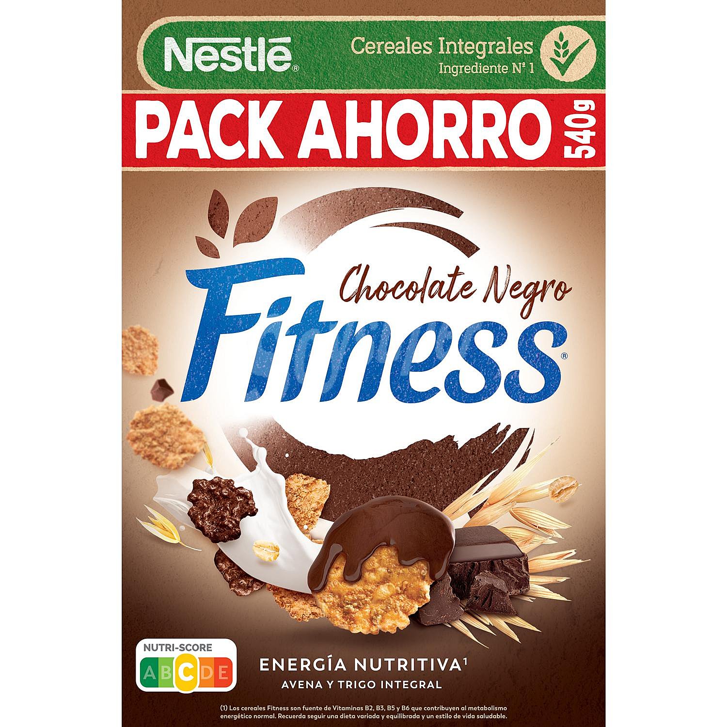 Cereales de trigo integral, arroz y avena integral con chocolate negro Fitness Nestlé