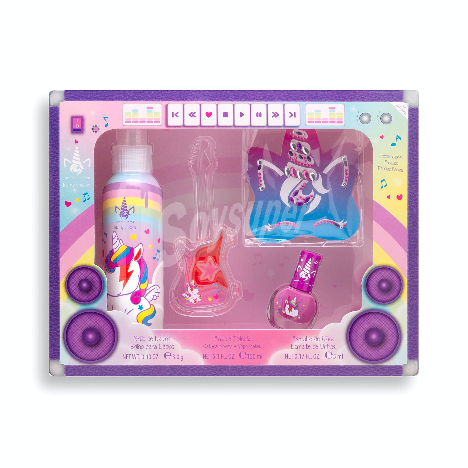 Lote infantil my unicorn rock eau de toilette vaporizador 150 ml + brillo de labios + laca uñas + decoraciones