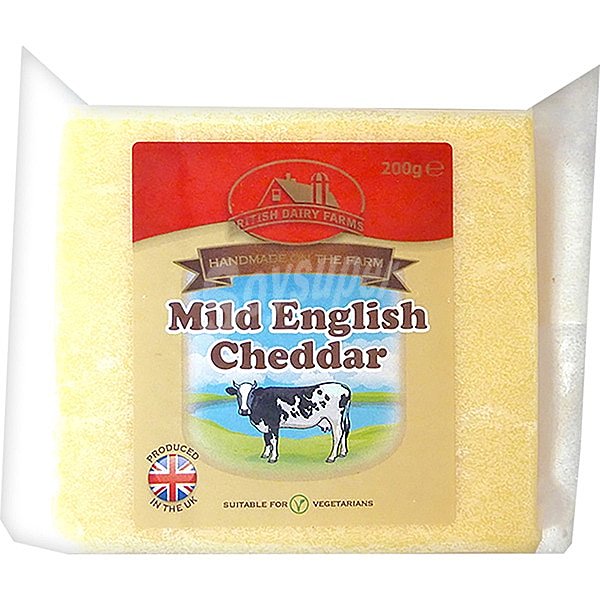 Queso inglés cheddar suave de vaca elaborado con leche pasteurizada