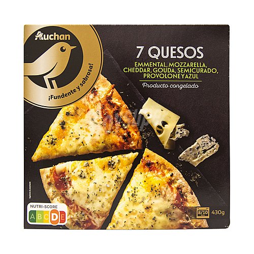 Alcampo gourmet Pizza congelada a los 7 quesos (emmental, Mozzaella, Cheddar, Gouda, semicurado, Provolone y azul) alcampo gourmet