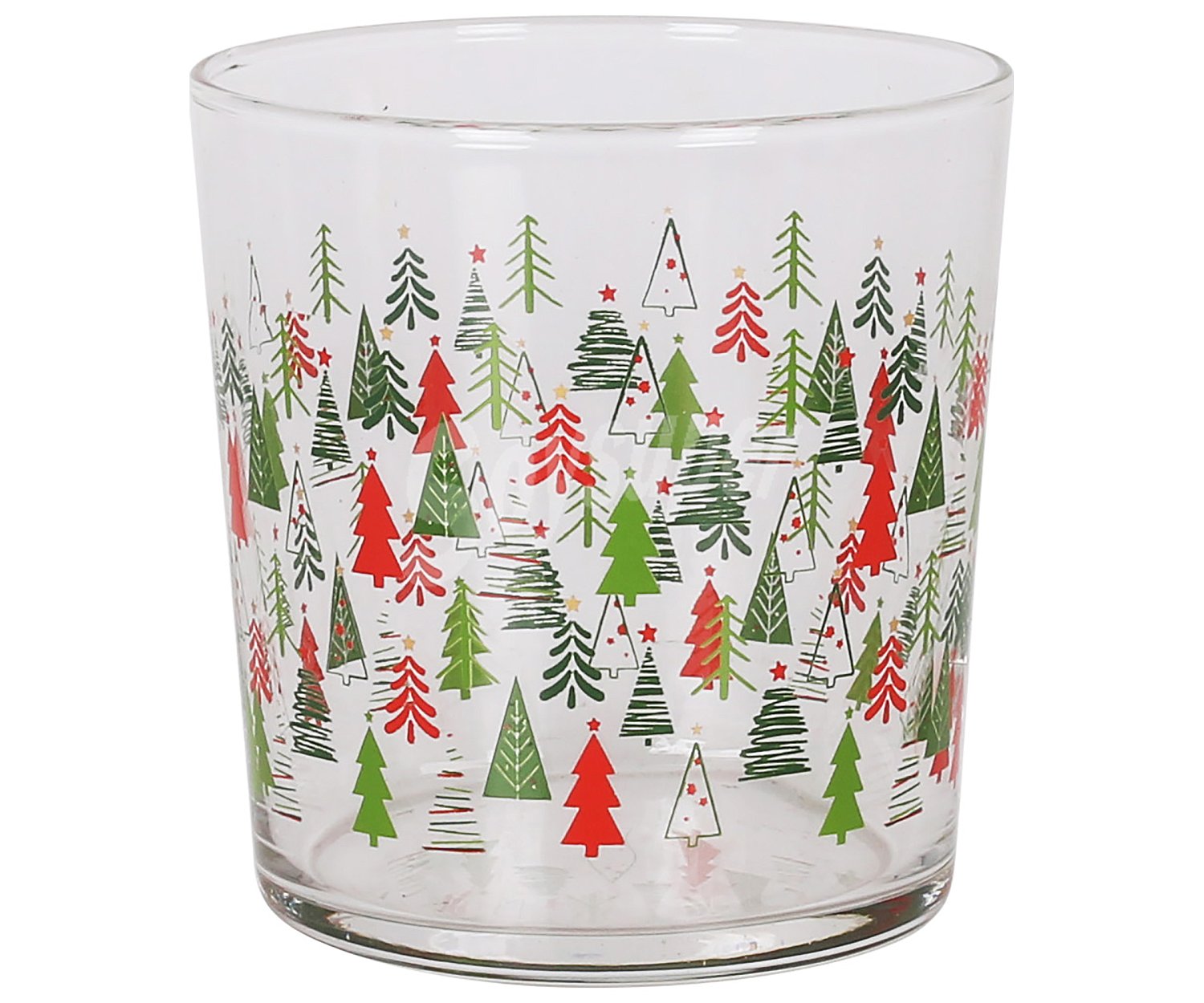 Vaso de pinta decorado con árboles navidad, 0,34 litros, cristalería.