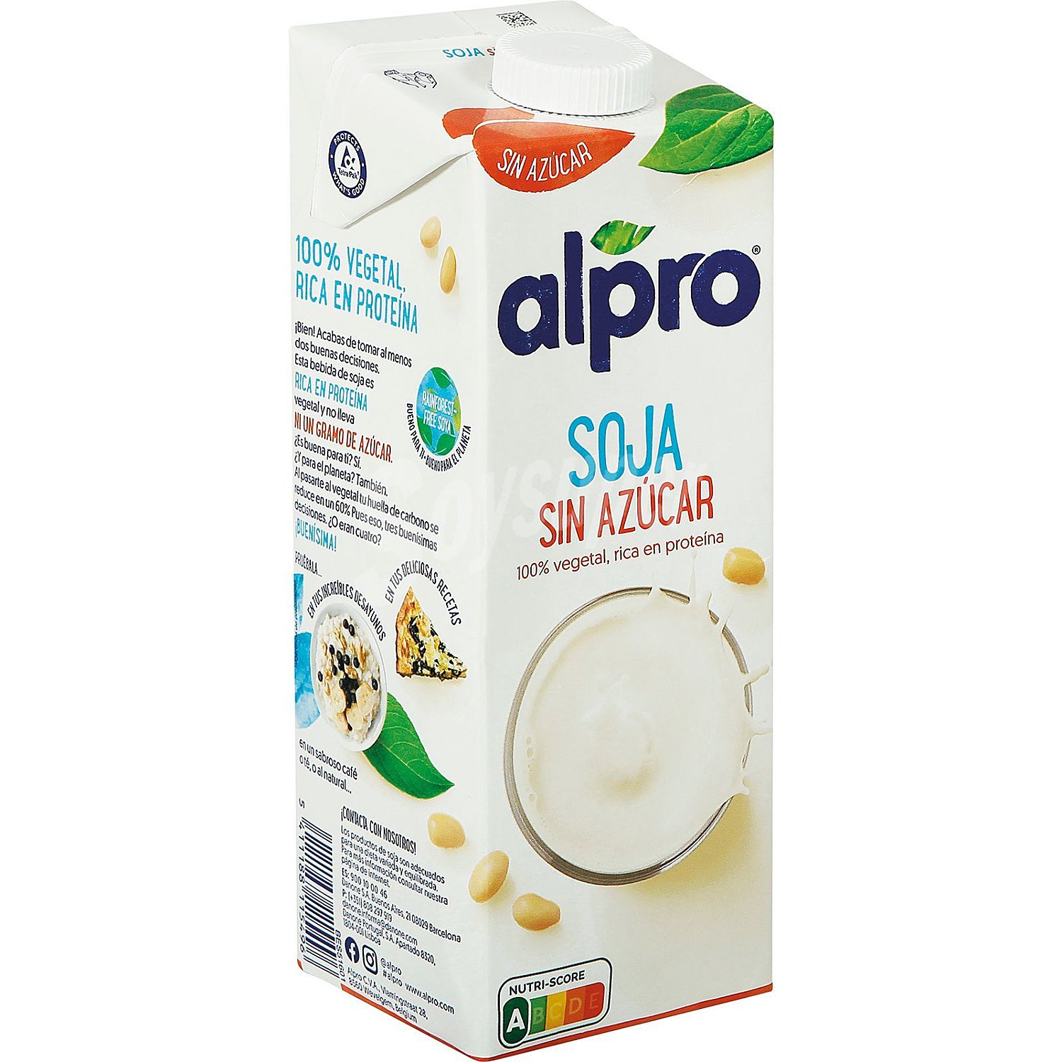 Bebida de soja sin azúcar Alpro sin gluten sin lactosa