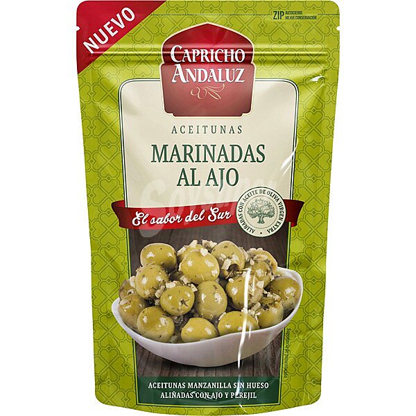 Aceitunas manzanilla sin hueso aliñadas con ajo y perejil