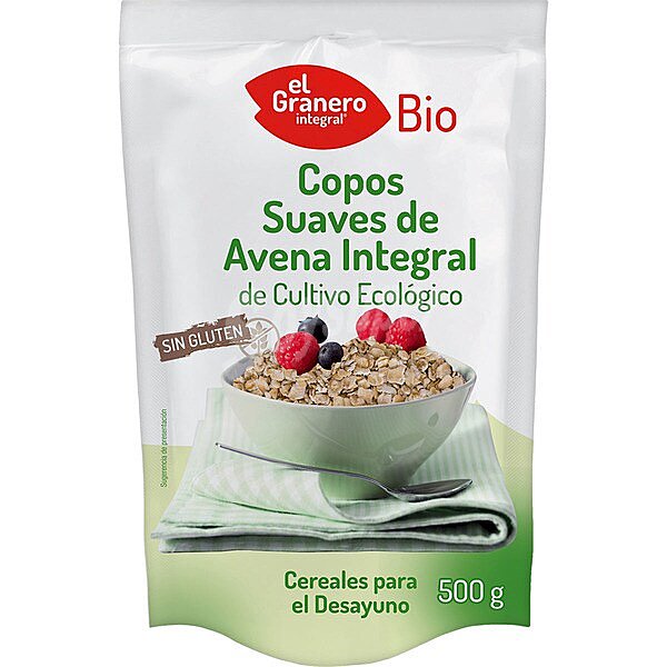 Bio copos suaves de avena integral de cultivo ecológico y sin gluten