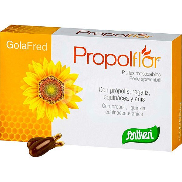 Propolflor própolis, regaliz, equinácea y anís parar proteger las vías respiratorias en perlas masticables