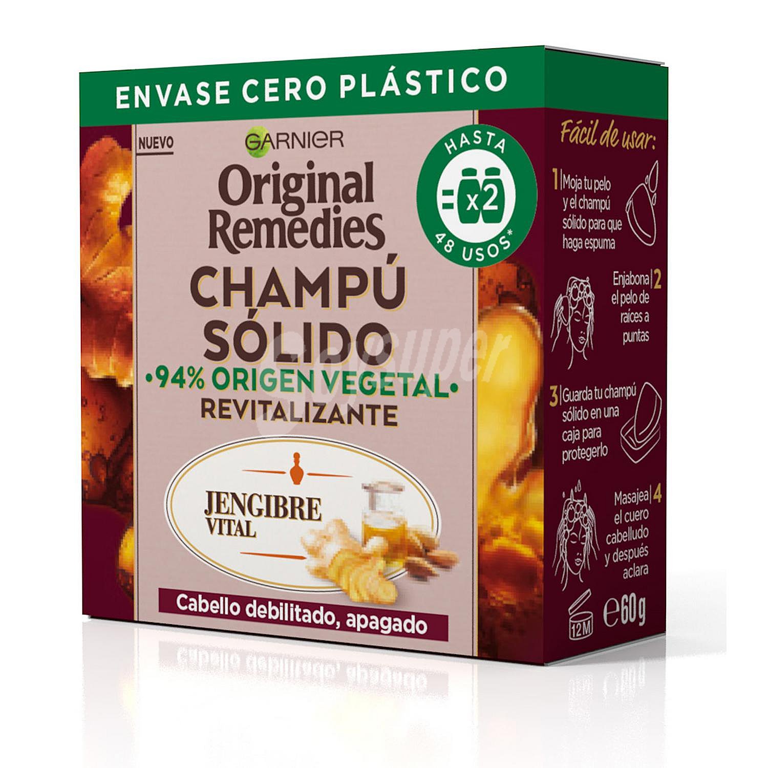 Champú sólido Jengibre Vital para cabello debilitado y apagado Original Remedies Garnier