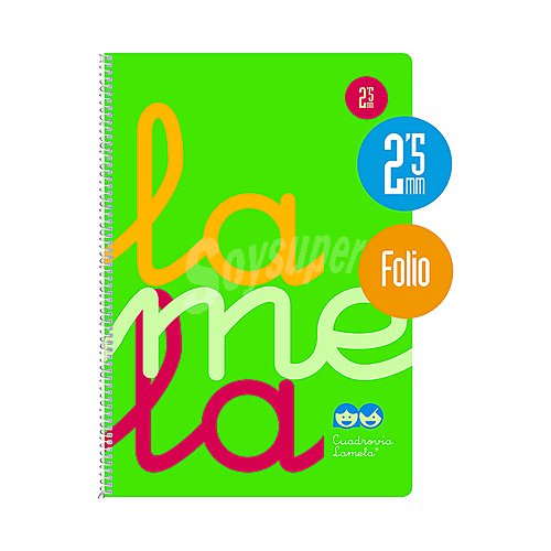 Cuaderno A4 de polipropileno de color verde y cuadrovía de 2,5mm y 80 hojas. editorial lamela