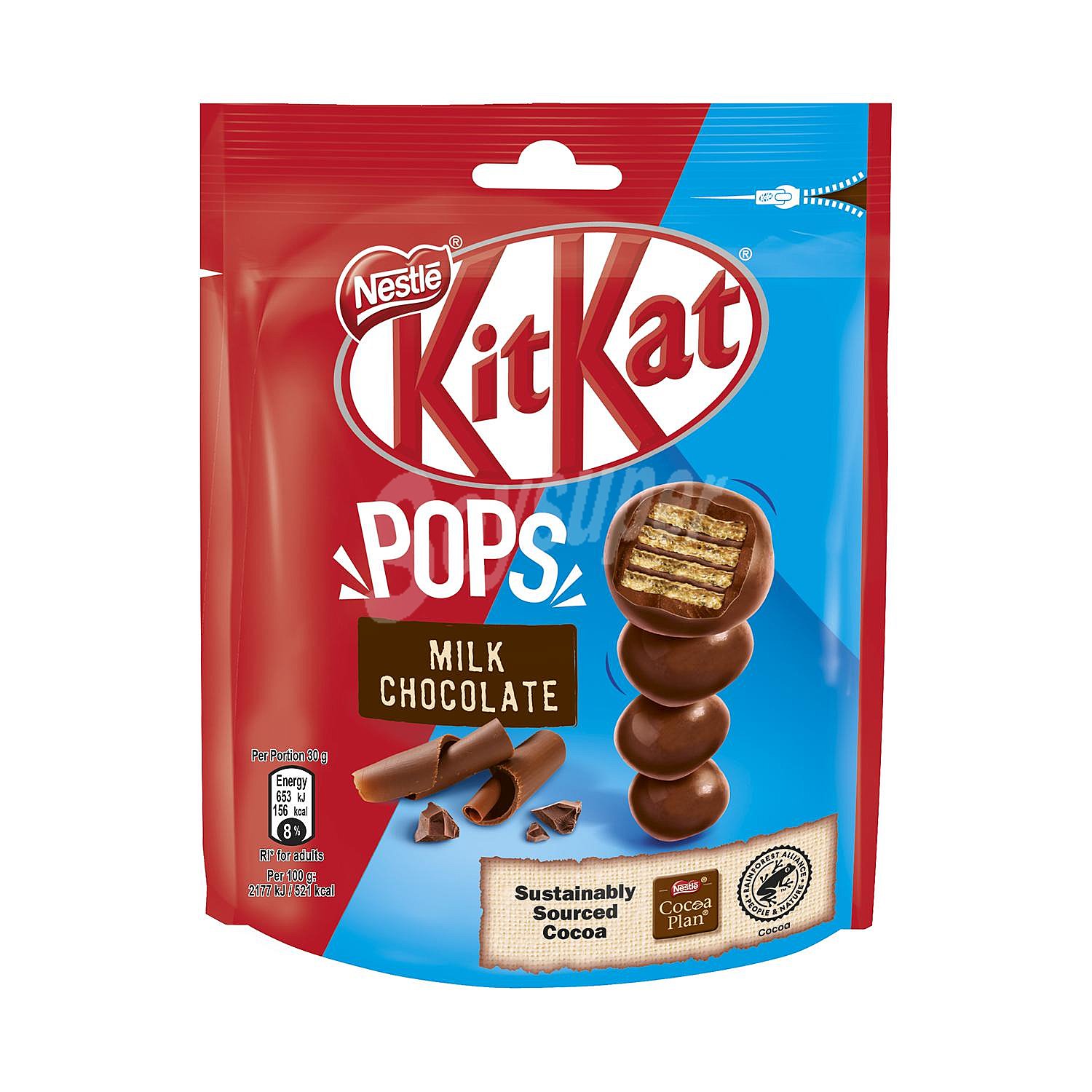 Bolitas de galleta crujiente cubiertas de chocolate con leche Nestlé Kit Kat Pops